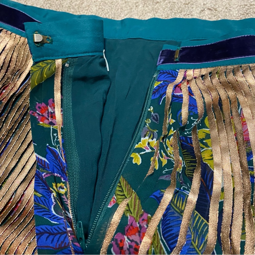 {Maeve by Anthropologie} Metallic Pleated Midi Skirt | Floral Printed Panel ~ 2 - Picture 10 of 16